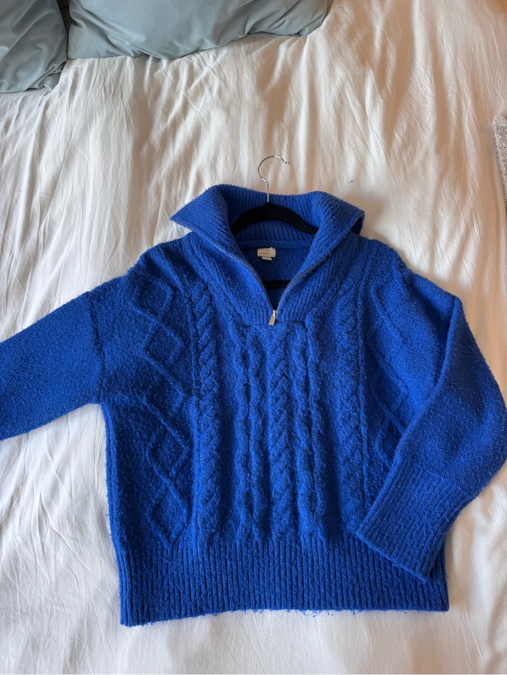 a new day Bright Blue Half-Zip Cable Knit Sweater